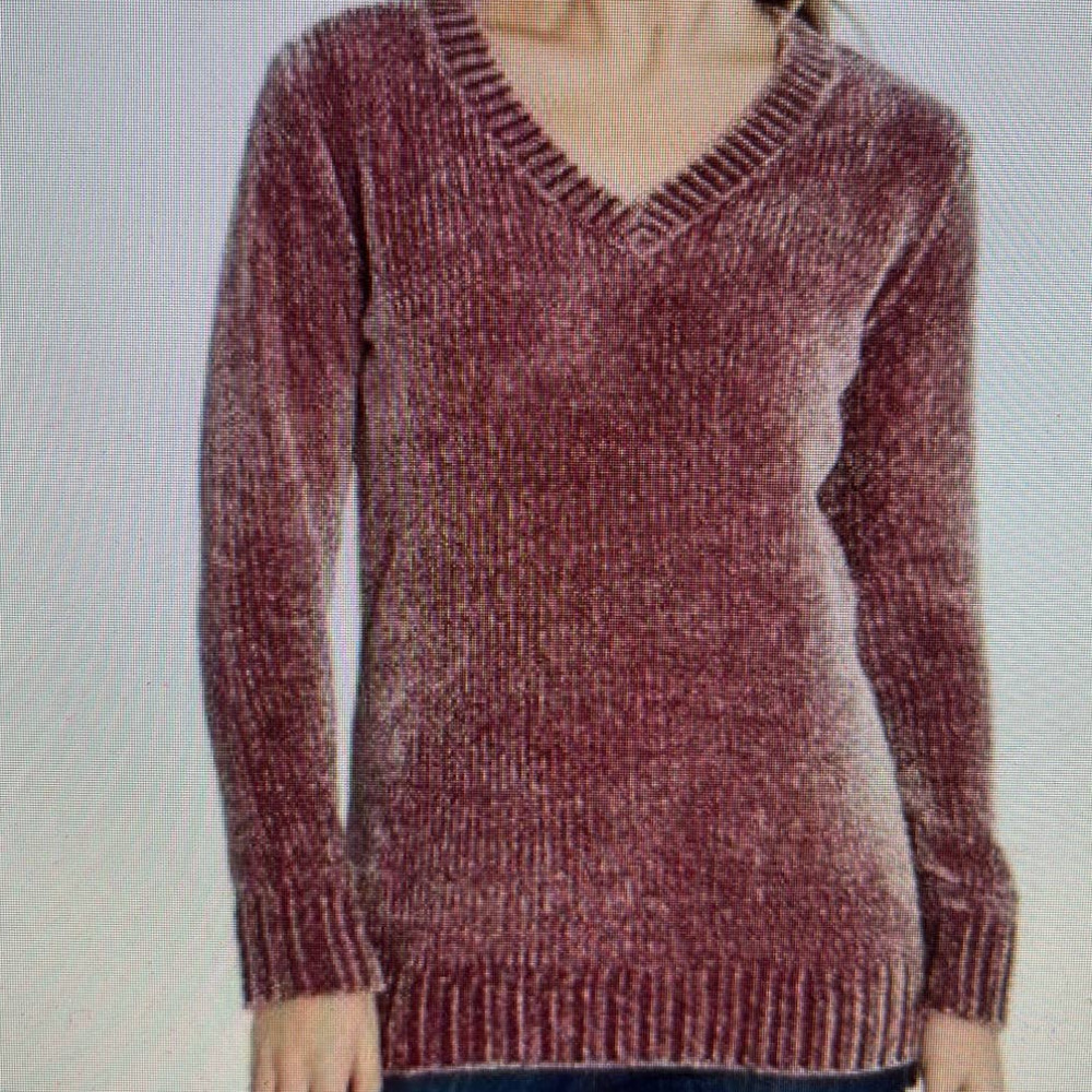 Orvis Pink Mauve Chenille V Neck Sweater Women's L